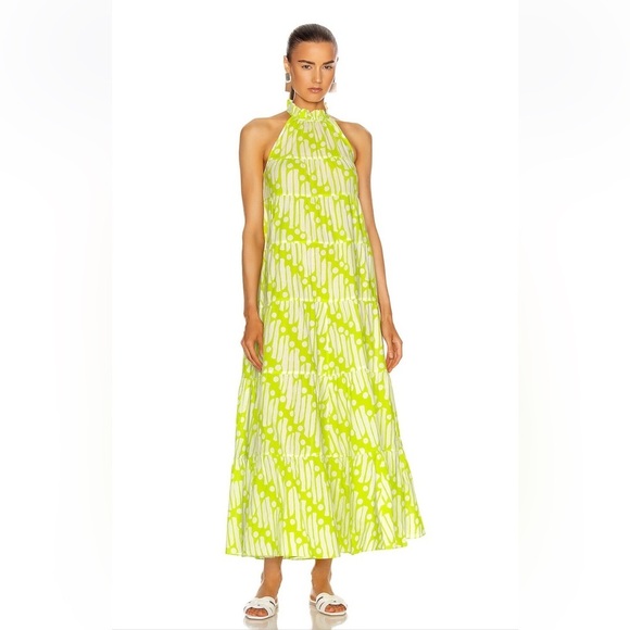 NWT RHODE Resort Julia Chartreuse Batik Maxi Dress | Size S - Picture 2 of 12
